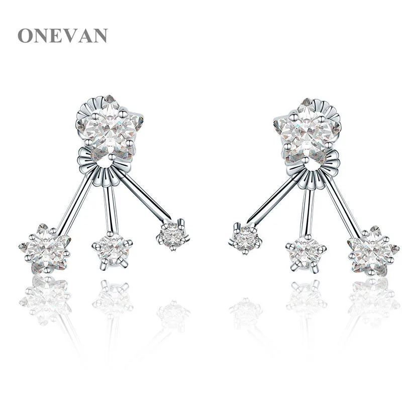 ONEVAN Brand Design Luxury Stud Earrings for Women Silver Color Fashion Jewelry Star Shape Pins Christmas Gifts | Украшения и