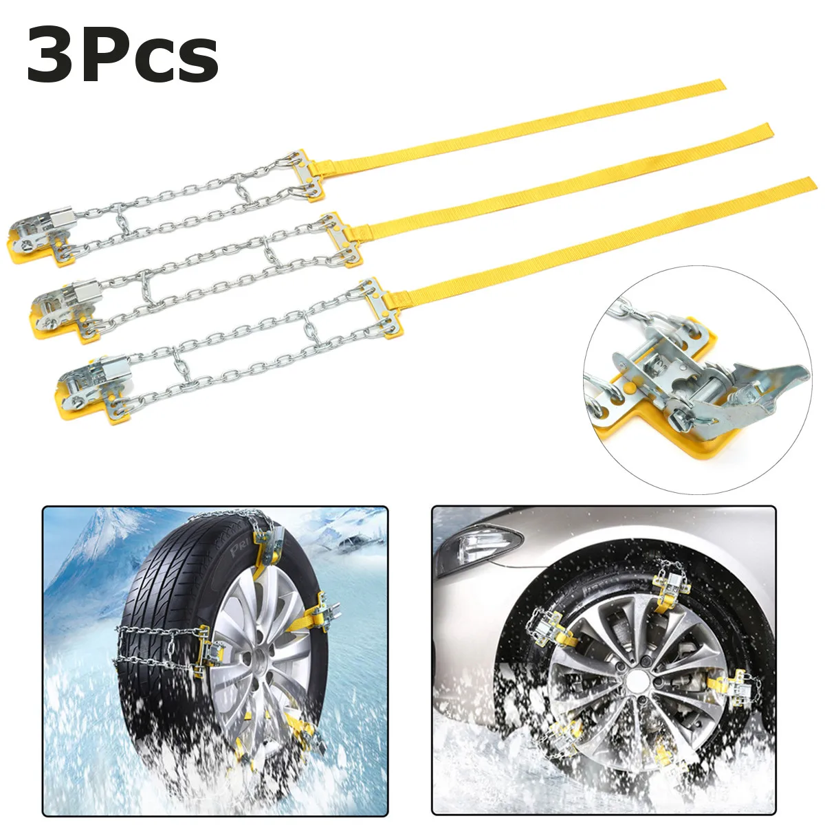 

3Pcs Universal S/M/L Car Auto Winter Anti-skid Steel Chains Car Skid Belt Snow Mud Sand Tire Clip-on Chain