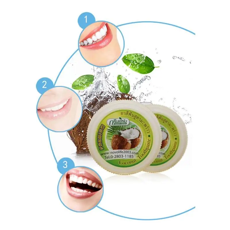 Тайская Кокосовая зубная паста, травяная натуральная зубчатая зубная паста для отбеливания зубов, дентифрис, антибактериальная зубная паста, 35 г