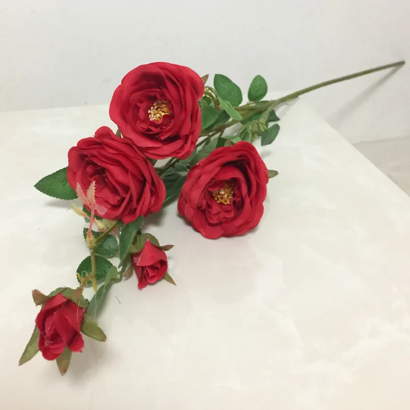 10 шт. искусственные розы шесть голов белый/розовый/фиолетовый/оранжевый/красный цвет розы стебли для Свадьбы Центральные элементы - Цвет: design 2 red