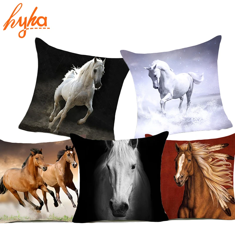

Hyha Horses Polyester Cushion Cover Steed Animal War Horses Home Decorative Pillow Cover for Sofa Car Nordic 45x45cm Vintage