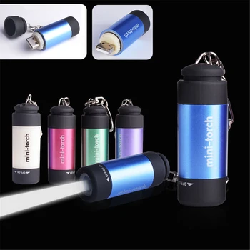 

50pcs/lot USB Rechargeable Waterproof Ultra Bright Mini Torch LED Light Outdoor Key Chain Flashlight