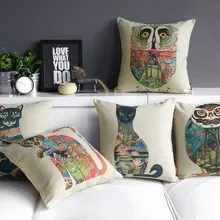 Новая кошка и сова, украшение для дома, подушка из льна и хлопка, диванная подушка, декоративная подушка 45 см* 45 см