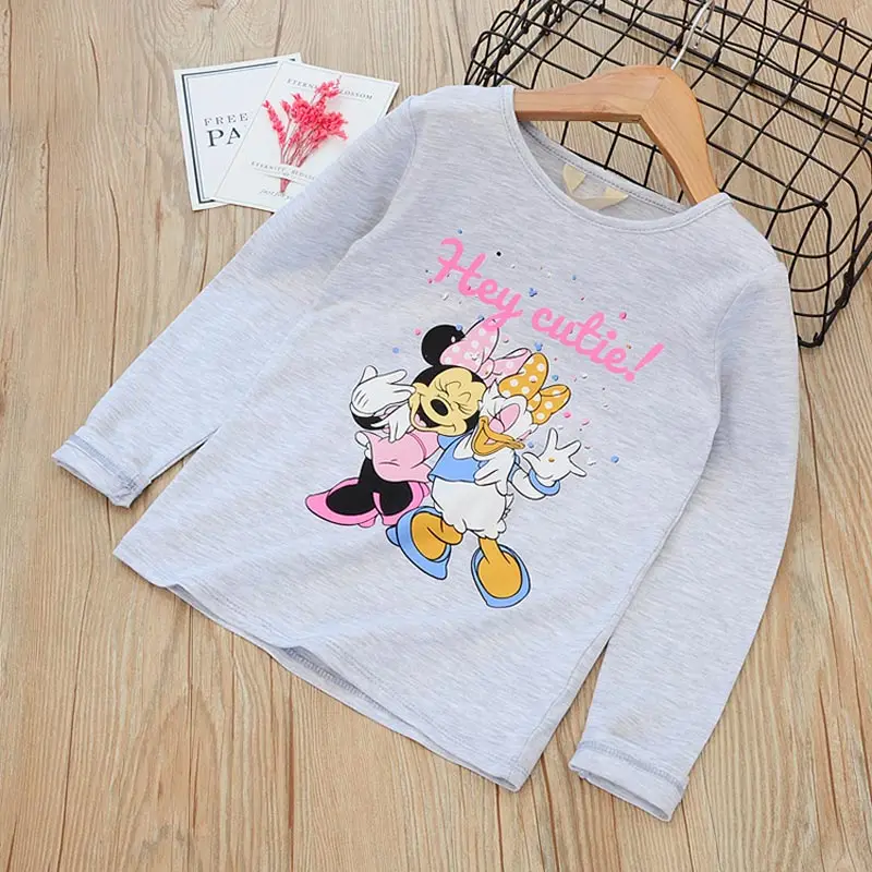 Camisola dos Desenhos Camisetas para Crianças Novos Meninos Meninas Mickey t Shirt Primavera Outono Manga Longa Crianças Animados Minnie Roupas Casuais Top 37 outono manga longa dos desenhos animados t
