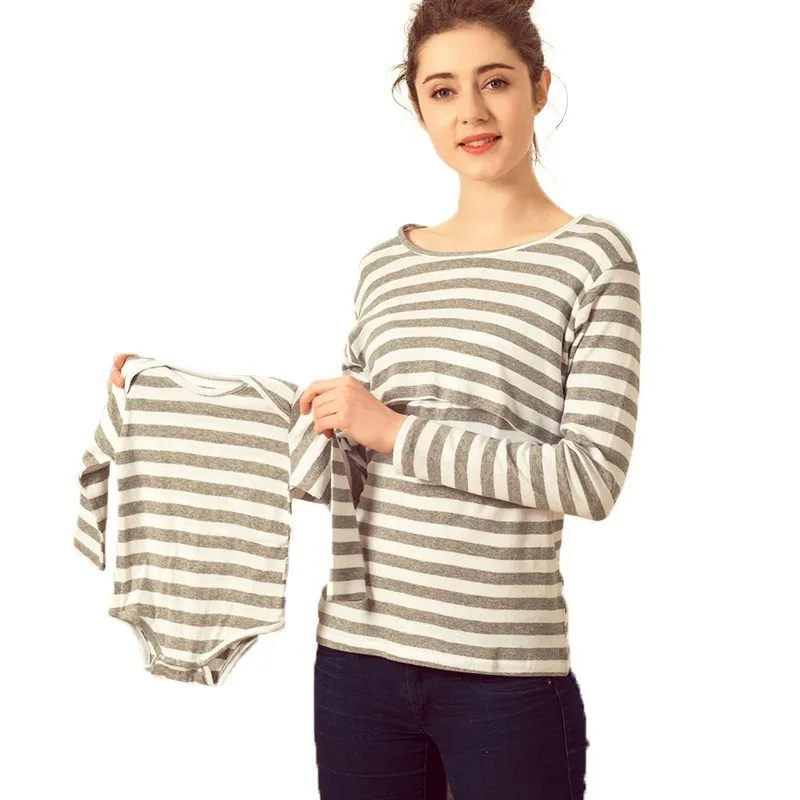 

Maternity clothing Spring Fashion Casual Striped O neck Collar long sleeve nursing top breastfeeding clothing for pregnant women