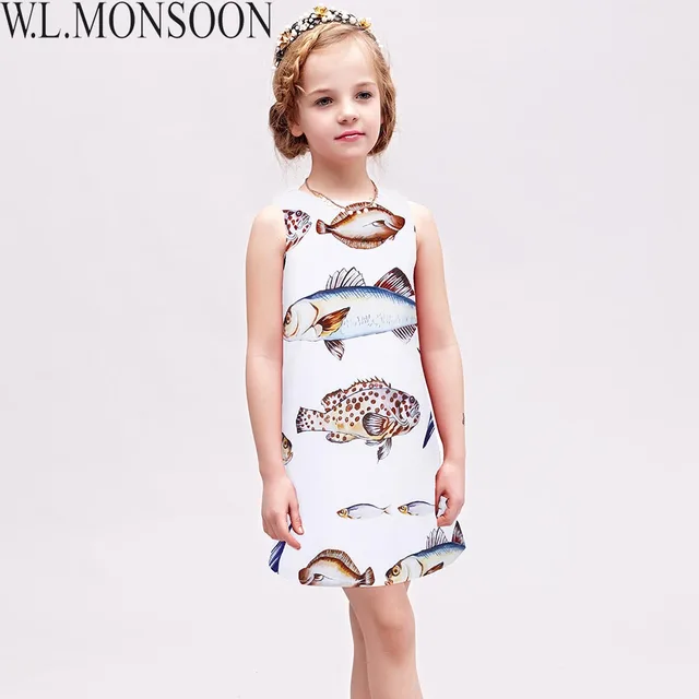 W.L.MONSOON Girls Dresses Fish Pattern Princess Summer Dress Kids
