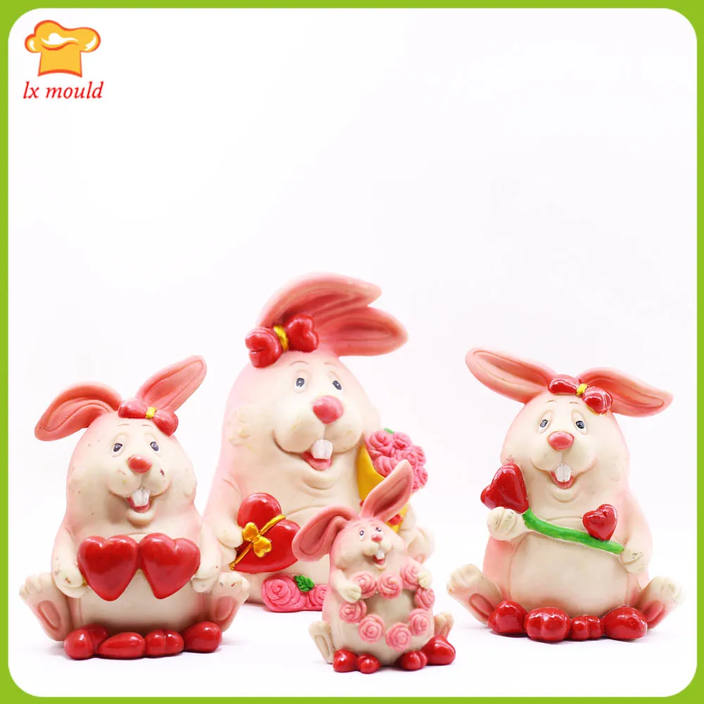 

2019 new 4 rabbit silicone mold candle soap cake shape decoration mold happy a rabbit