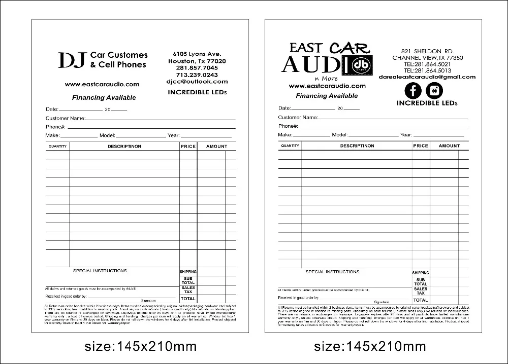 custom print a5 50pcs two copy carbonless paper invoice book free