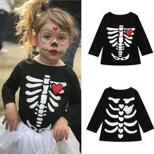 Футболка для маленьких мальчиков и девочек; топы с принтом скелета для малышей; костюм на Хэллоуин для детей; рубашки с длинными рукавами; комплект одежды