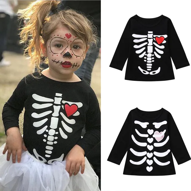 baby boys girl t shirt toddler infants kids skeleton print tops halloween costume for children long