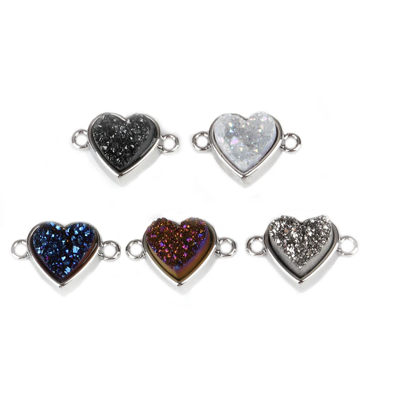 

One Piece Heart Five Colors Natural Druzy Stone Gold/Silver Metal Alloy Connectors Jewelry Findings Components