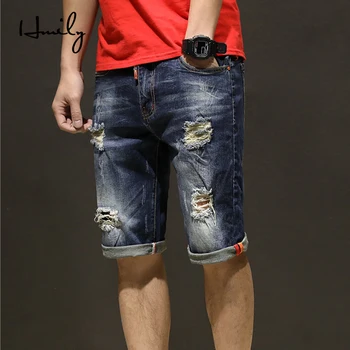 

HMILY Casual Hole Shorts Men Vintage Shorts Men Jeans Military Biker Short Jeans Plus Size 28-42 Men Summer Clothes