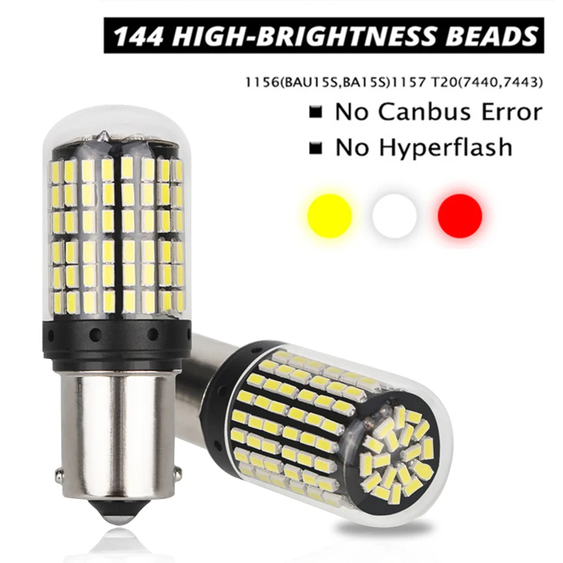 12V 21 Вт Автомобильный светодиодный 3014 144SMD Светодиодный лампочки Canbus без ошибки BA15S 1156 BA15D 1157 фонарь стоп-сигнала для поворотов светильник Авто Предупреждение лампы