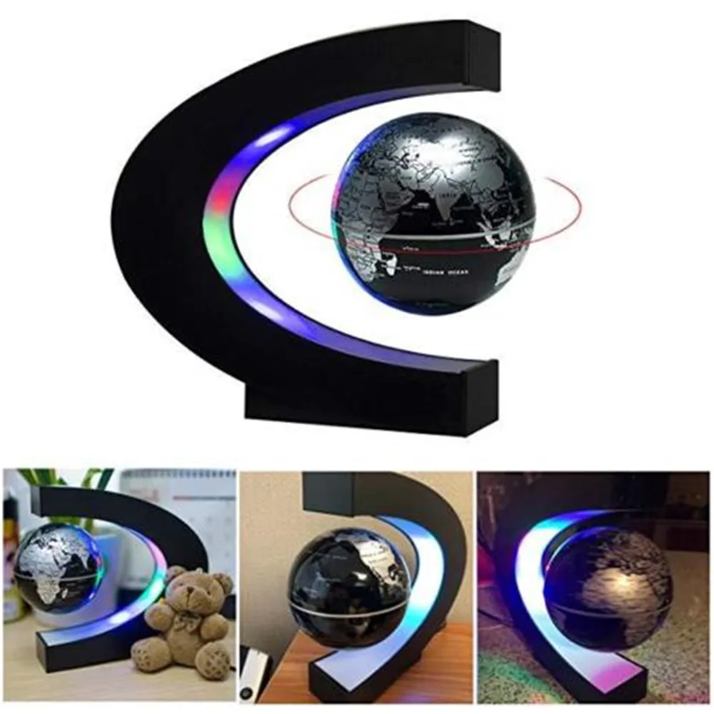 C shape Magnetic Levitation Floating World Map Globe LED Light Decoration Office AU/US/EU/UK Plug