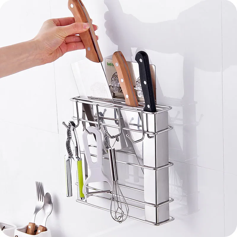  Household stainless steel kitchen knife holder knife seat no hole wall hanging tool holder kitchen  - 32866308397
