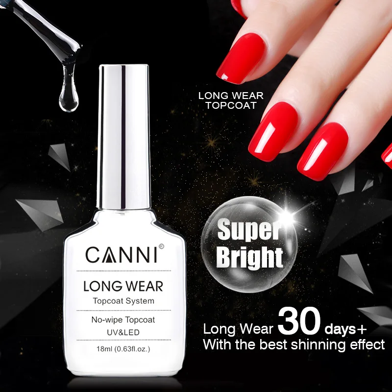 

CANNI New 18ml Long Wear Topcoat No-wipe Non-cleansing Diamond Super Bright Glossing Top Coat Updated than Tempered Topcoat