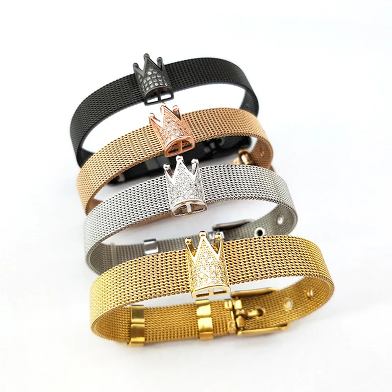 

Micro Pave Cubic Zirconia imperial crown Shape Space Beads Jewelry watch belt bangle,CZ Micro Pave Charm Bracelet