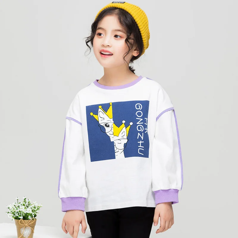 Одежда для девочек; коллекция года; весенние хлопковые топы с длинными рукавами в Корейском стиле; цветные футболки с цветочным принтом для детей; детская одежда - Цвет: Белый