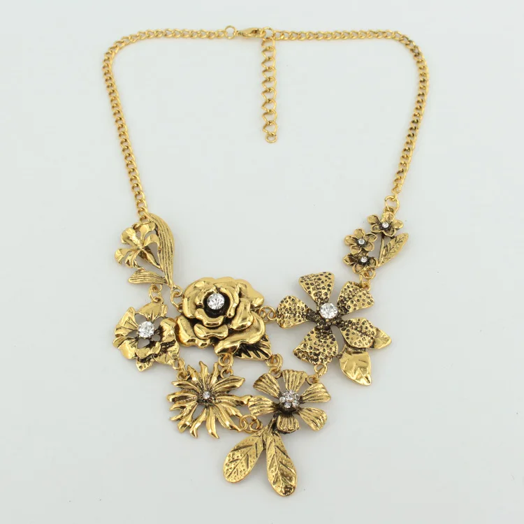 Винтажный в форме цветка большое эффектное ожерелье s& Кулоны богемский стиль resto древние способы Макси ожерелье - Окраска металла: Покрытие антикварным золотом
