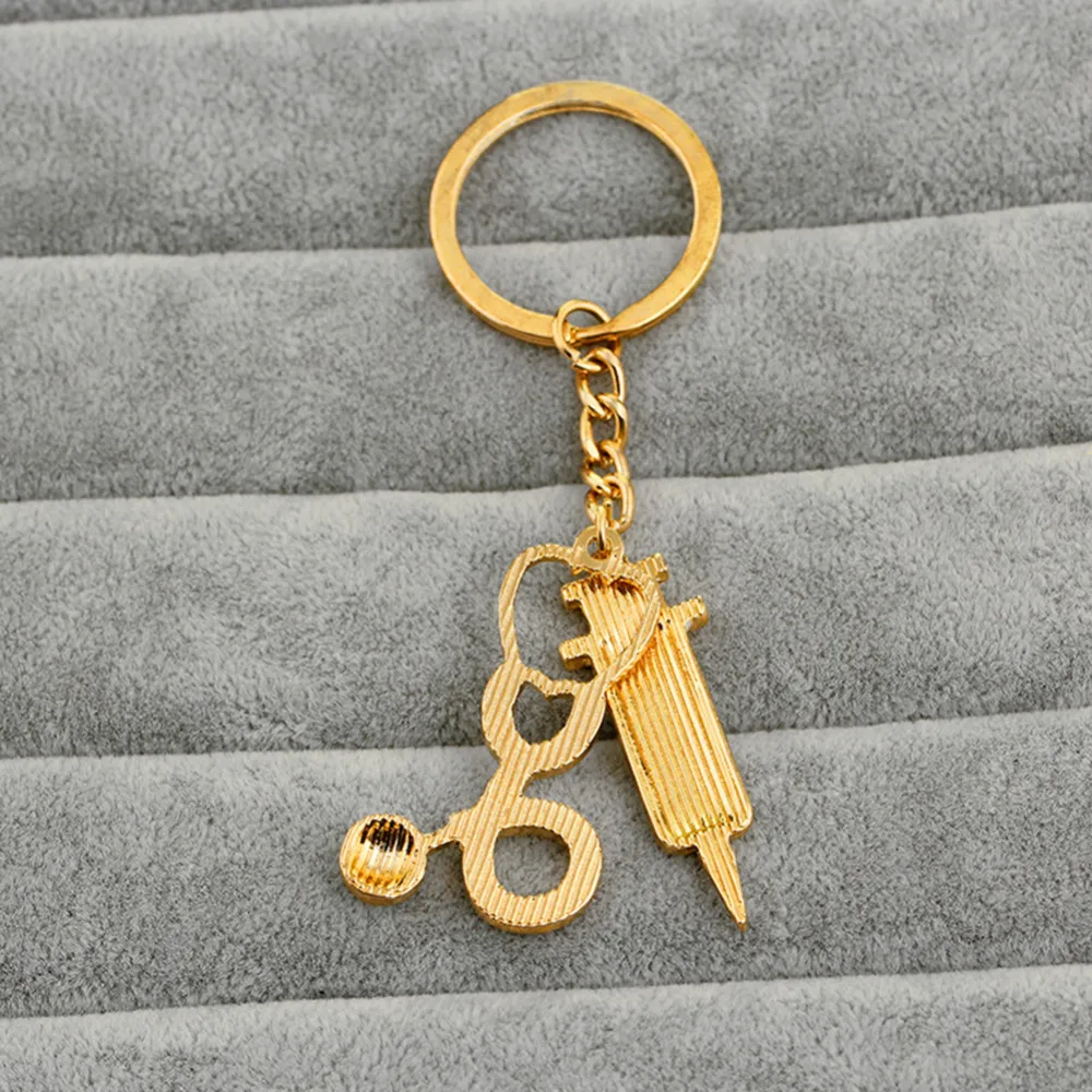 

2018 Doctor syringe stethoscope alloy key chains keyrings
