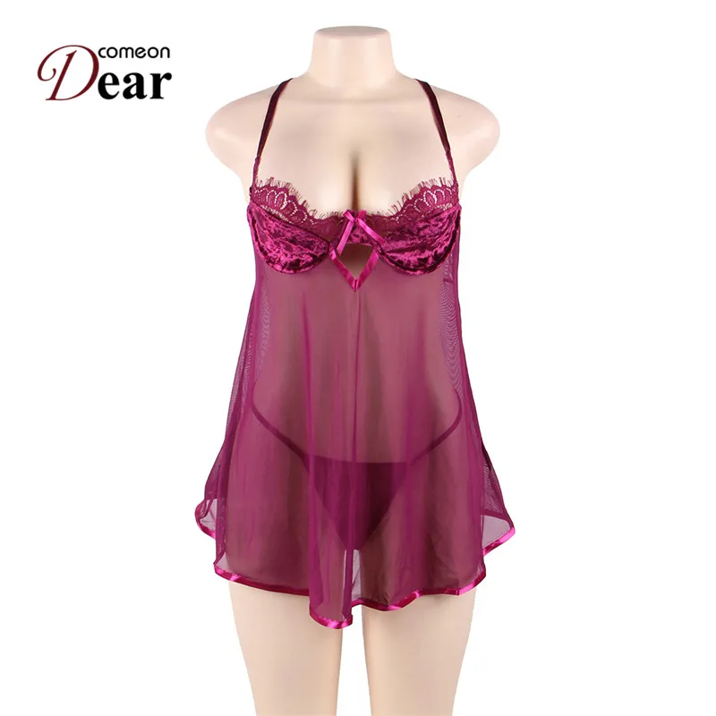 Comeondear Velvet Underwire Cups With A Scalloped Lace Trim Costume Sexy Babydoll Dress Plus Size Babydoll Lingerie Sexy RK80602 Comeondear Velvet Underwire Cups With A Scalloped Lace Trim Costume Sexy Babydoll Dress Plus Size Babydoll Lingerie Sexy RK80602