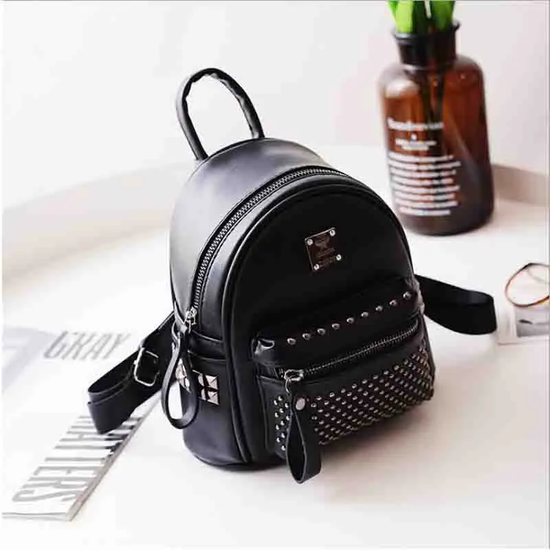 

Women's Small PU Leather Backpack Bag Fashion Casual Ladies Travel Backpacks Rivet Mochila For Girls Bags Black Red Gray