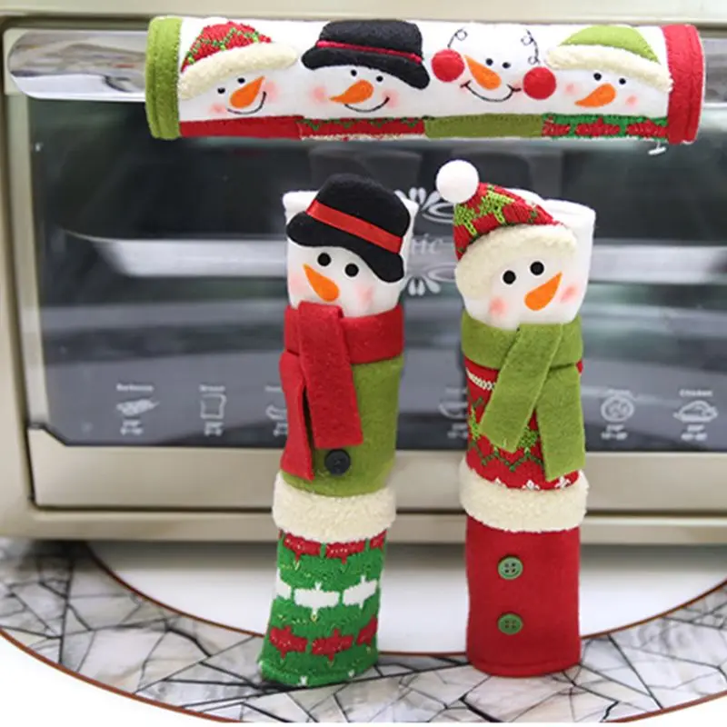 

OOTDTY 3pcs Refrigerator Microwave Oven Door Handle Covers Snowman Christmas Pattern Appliance Parts Home Kitchen Navidad Decor