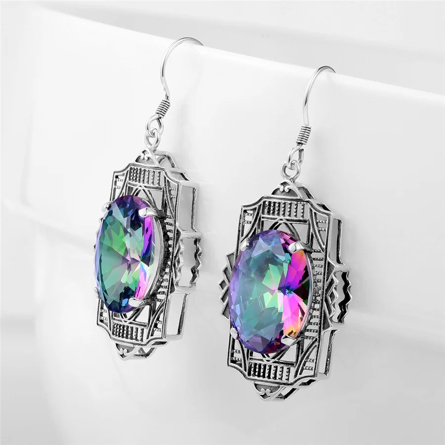 Набор бижутерии из серебра 925 пробы с радужным Мистик топазом|jewelry sets|set fashionset |