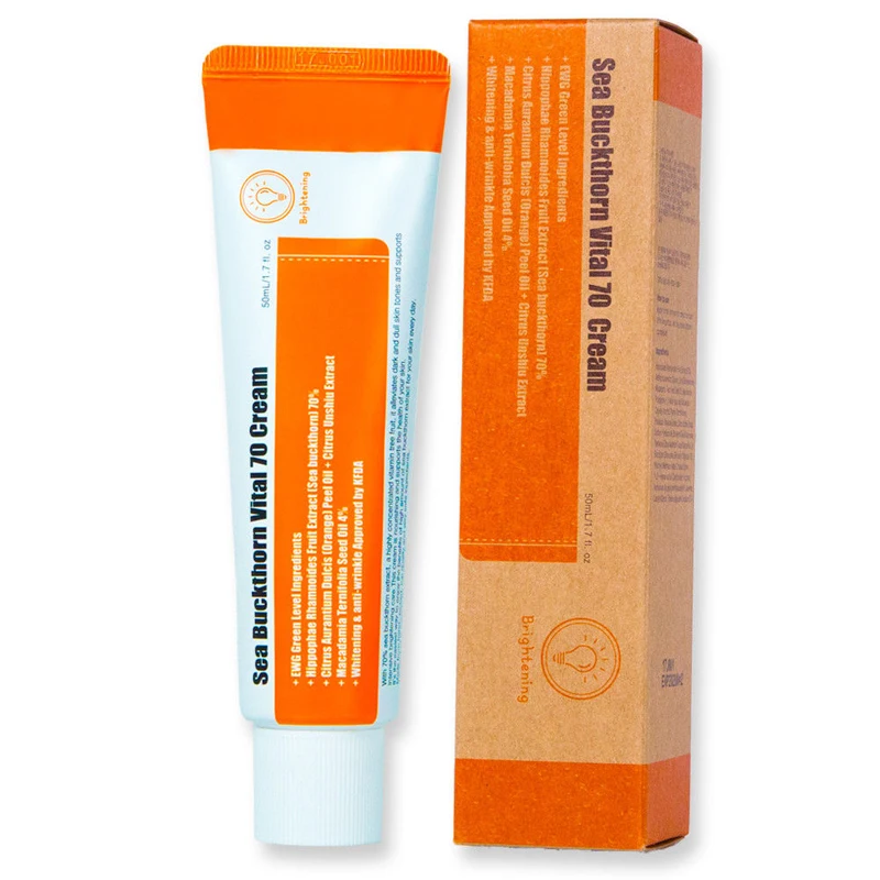 Korea Cosmetic PURITO Sea Buckthorn Vital 70 Cream 50ml Vitamin C cream Miracle Glow Whitening Cream Removal Spot Face cream