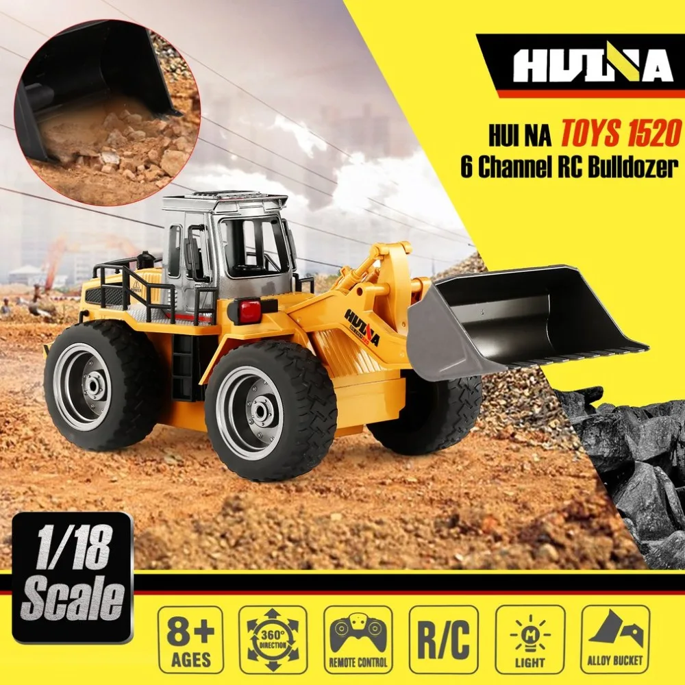 

HUINA 1520 RC Metal Bulldozer 6CH 1/18 2.4GHz RTR Front Loader Engineering Toy Remote Control Construction Tractork Vehicle HOT!