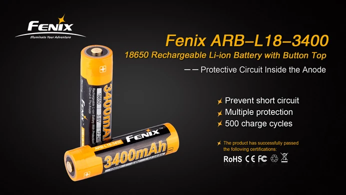 1 шт. Fenix ARB-L18-3400 3,6 V 18650 3400 мА/ч, Перезаряжаемые Li-Ion Батарея