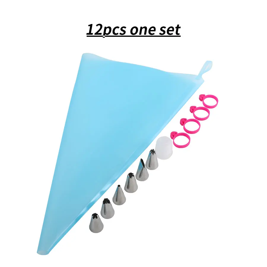 

12Pcs/set 6 Stainless Steel Nozzle +1 Coupler DIY Cake Decorating Tools+4 silicone icing bag tie rings+1 pastry bag
