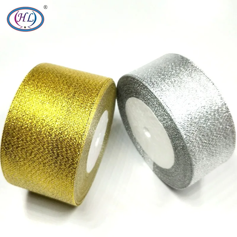 

HL 5/10/20 Meters Gold And Silver 1-1/2" & 2" Glitter Ribbons Wedding Decorative Gift Box Wrapping Belt DIY Crafts