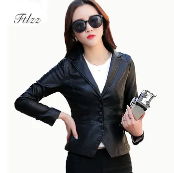 

Spring Autumn V-neck Leather Jacket New 2018 Women Short Pu Coat Ladies Fashion Slim Plus Size 4xl Black Faux Leather Jackets