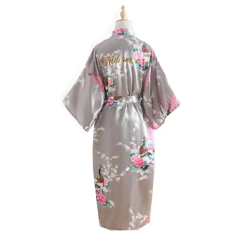 BZEL размера плюс, длинный халат для невесты, сексуальный принт, цветок, павлин, кимоно, халат, платье для невесты, подружки невесты, халаты для невесты, сексуальная одежда для сна - Цвет: silver grey