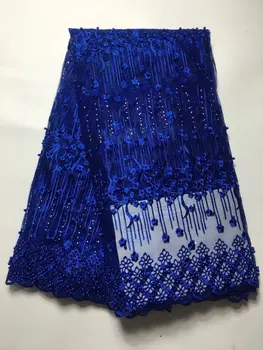 

New Royal Blue High Quality Nigerian French Net Lace African Lace Fabric With Beads Lace Fabric For Party Dress j5m4