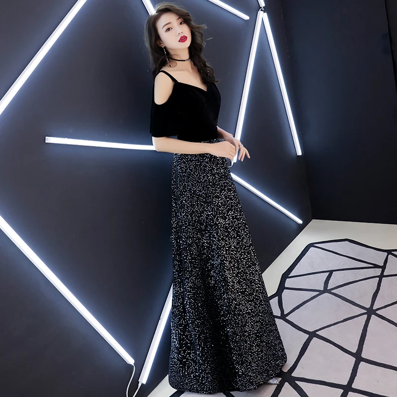 weiyin 2019 New Evening Dresses Long Party Dress Robe de Soiree Black Mother of the Bride Dresses A-line Evening Gowns WY1391