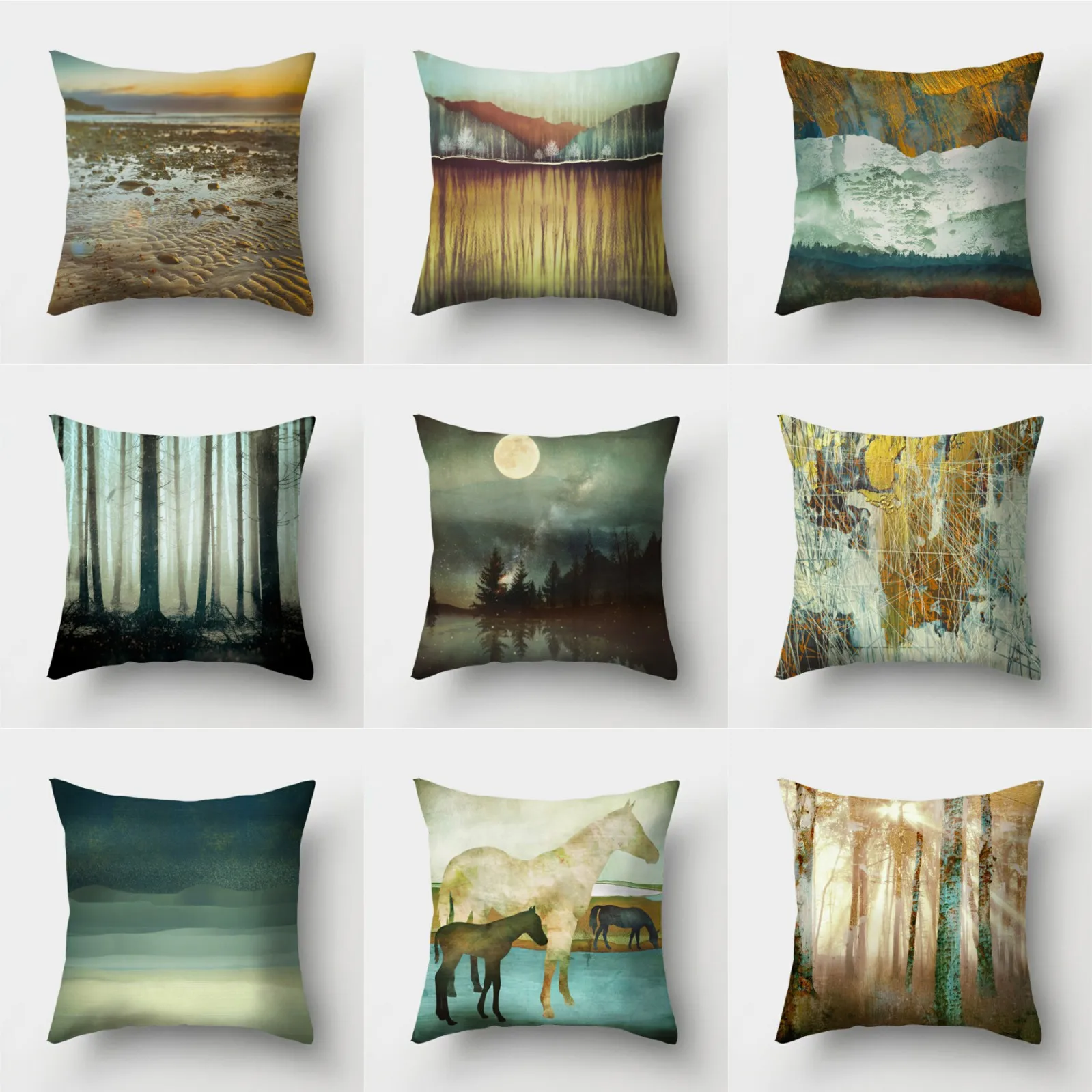 18" Landscape Polyester Pillow Case Cushion Cover Waist Cover Square Home Decor 