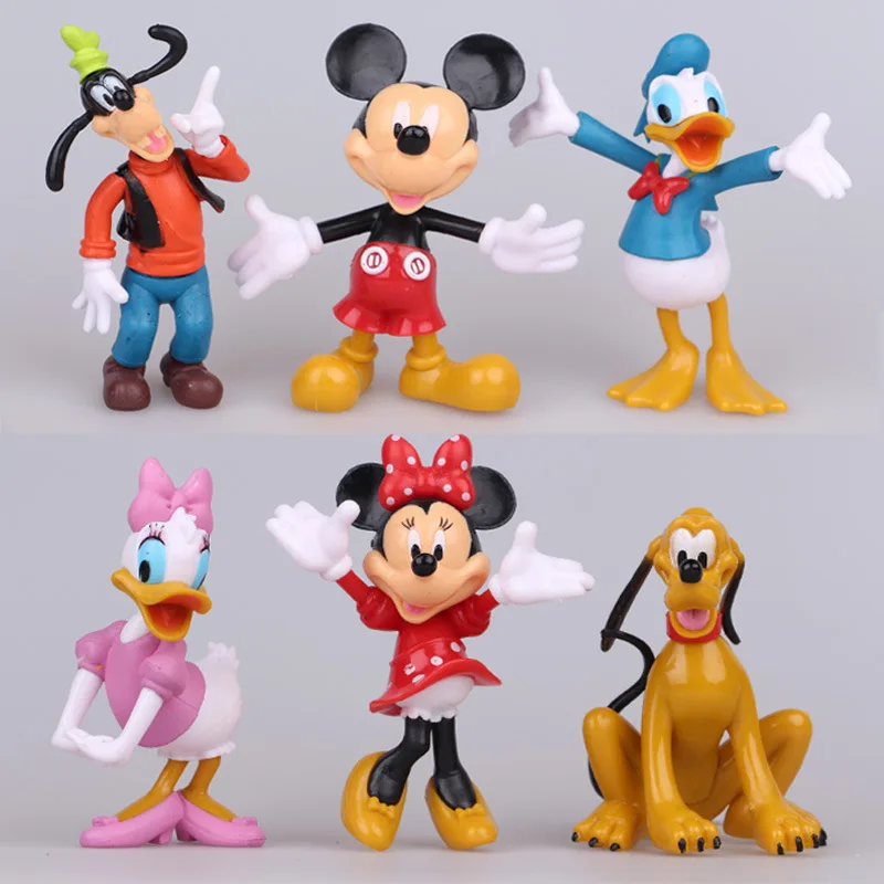 Disney игрушки 6 шт./компл. 10 см Микки и Минни Маус Мышь «Дональд Дак» Плутон Гуфи из ПВХ, движущаяся фигурка, модель игрушка для малышей Рождественский подарок