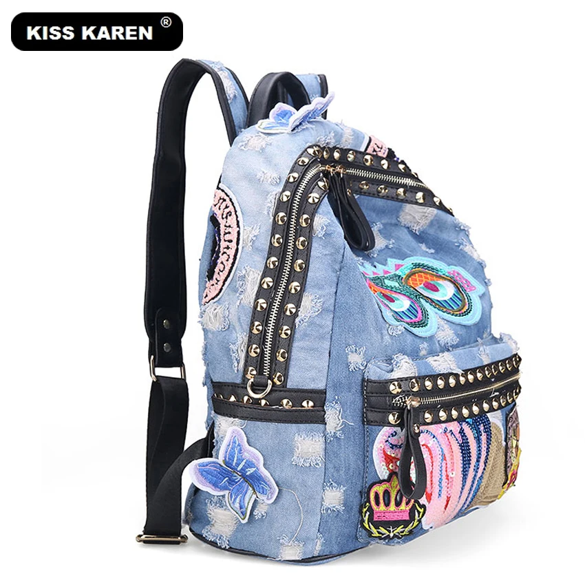 Buy KISS KAREN Fashion Women Backpack Rivets Denim