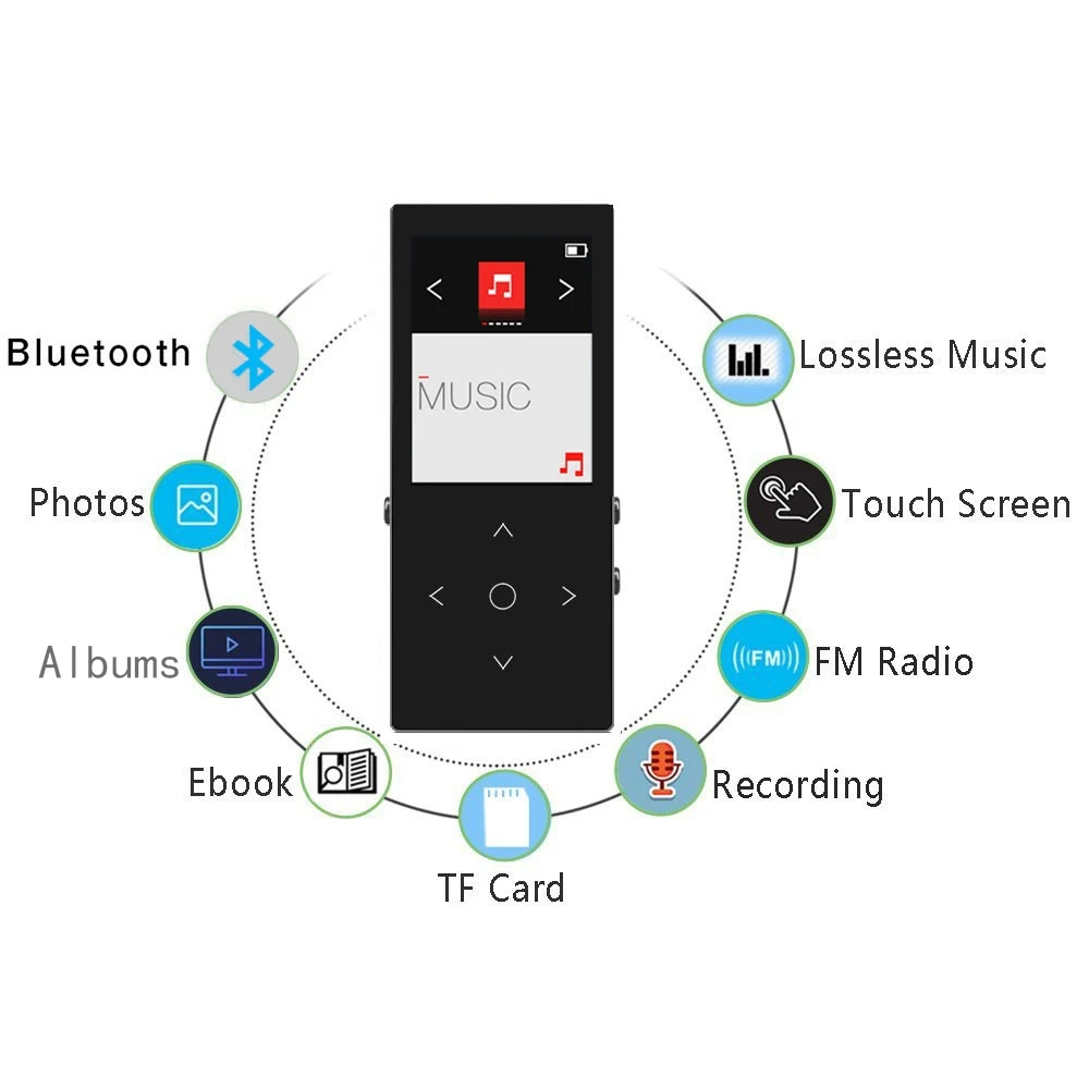 Сенсорная кнопка 16 Гб HIFI Bluetooth 4,1 MP3-плеер 1,8 дюймов экран без потерь Музыкальный плеер с FM радио+ спортивная повязка+ аудио линия