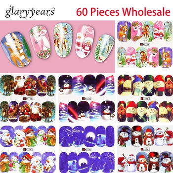 

60 Pieces Wholesale Christmas Water Transfer Full Cover Nail Art Sticker 2019 Snowman Decals Manicures Winter Nail Sticker Gifts