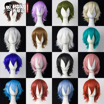 

HSIU 30cm short Wig Black white purple blue red high temperature fiber Synthetic Wigs Costume Party Cosplay Wig multi 17color