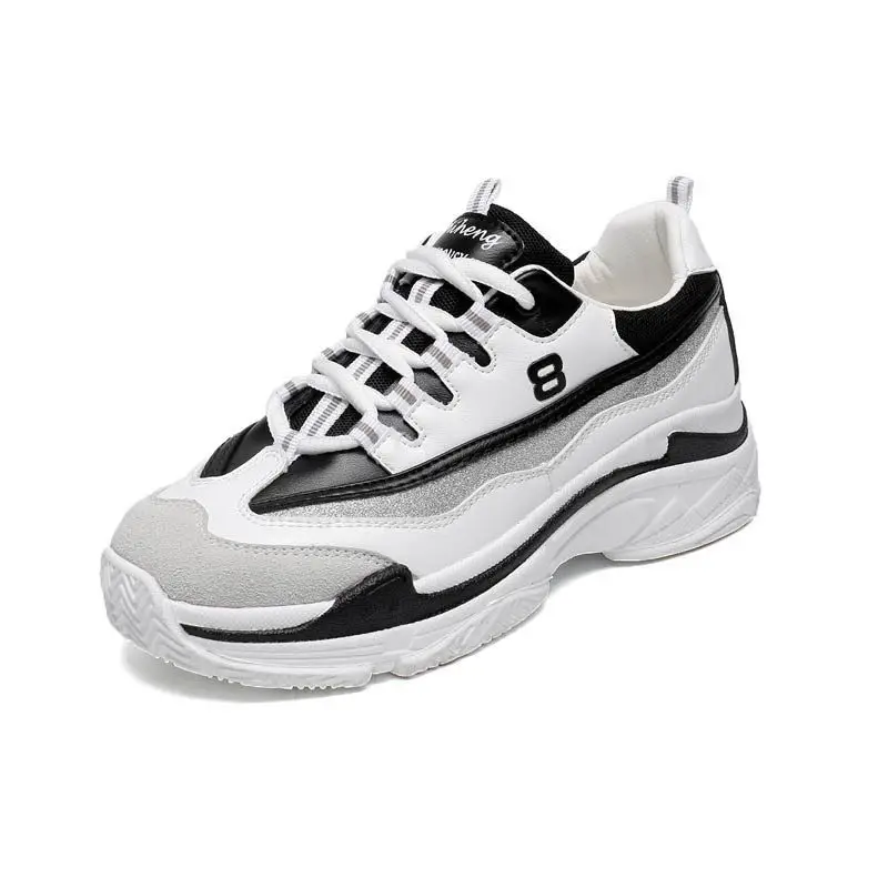 

Large size Man white sneakers New Autumn Winter Ultralight Thick bottom leather sneakers men fashion Brand casual shoes men 144