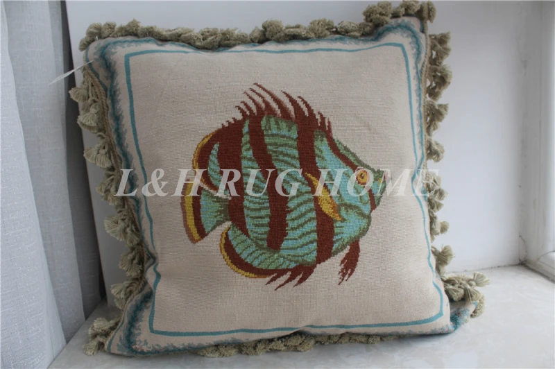 

FREE SHIPPING 15K 20"X20" Needlepoint pillow, handknotted cushion with floral designs no insertion