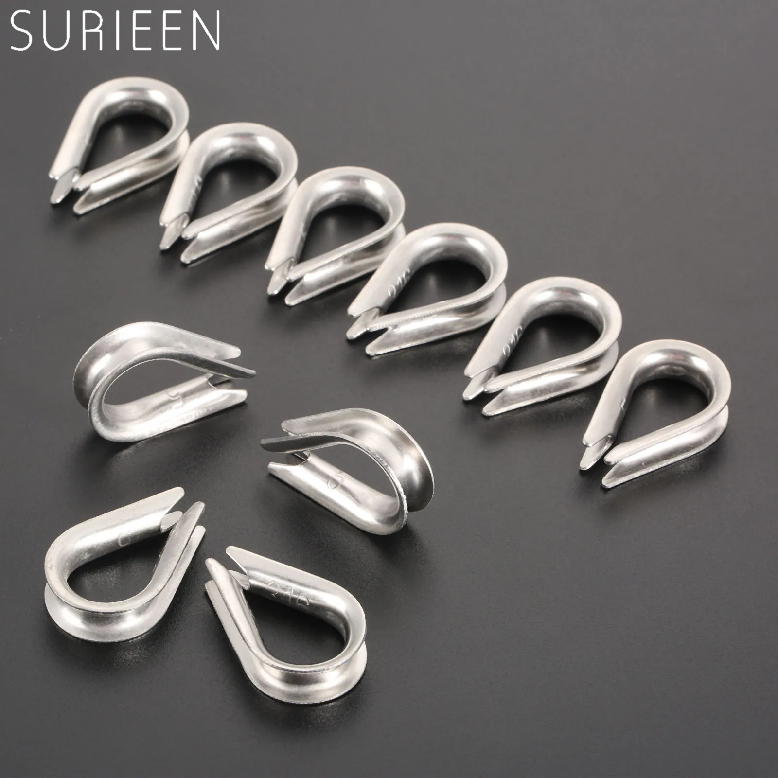 SURIEEN 10pcs/Lot 8mm M8 Wire Rope Cable Thimbles Clamps Marine Grade