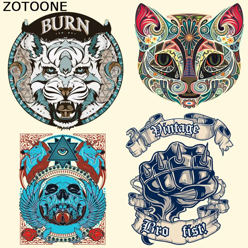 

ZOTOONE Heat Transfer Patches for Clothing Fashion Cat Tiger Punk Patches DIY Stripes Custom Patch Stickers Applique T-shirt E