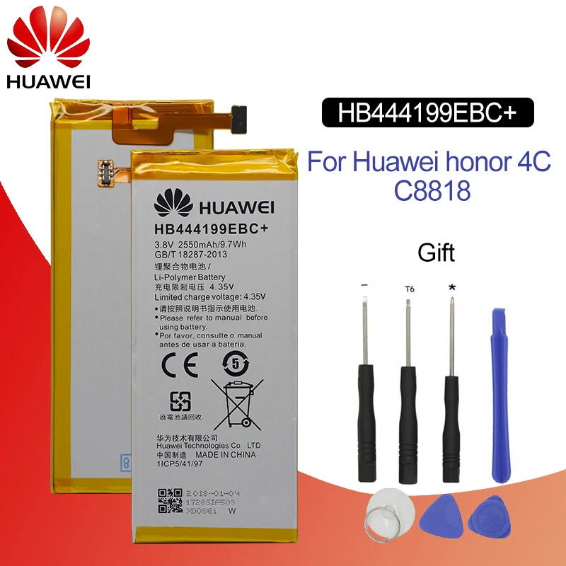 

Hua Wei Original Replacement Phone Battery HB444199EBC+ For Huawei honor 4C C8818 CHM-UL00 CHM-TL00H CHM-CL00 2500mAh + Tools