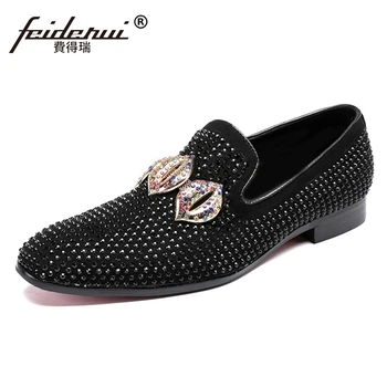 

Plus Size Luxury Man Cow Suede Leather Moccasin Banquet Party Loafers Round Toe Slip on Men's Rhinestone Casual Shoes SL212