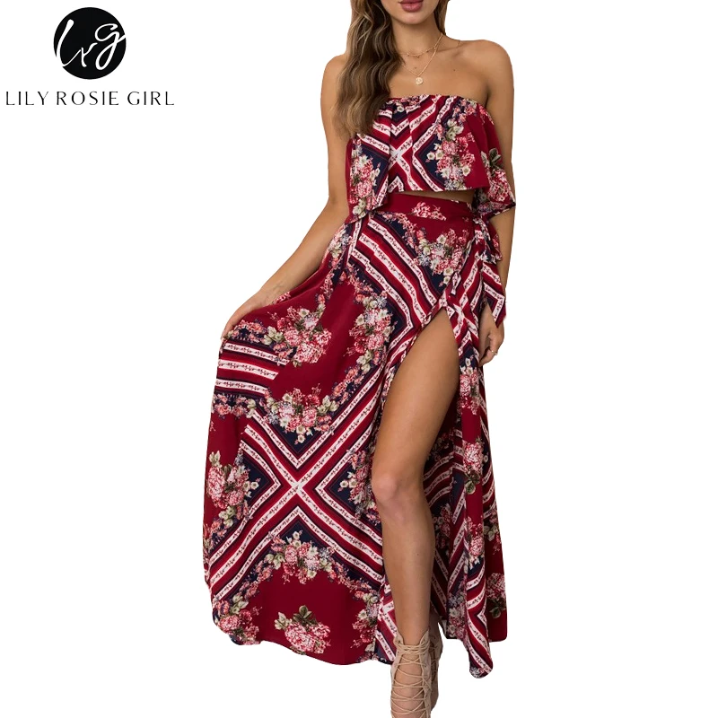 Лили Rosie девушка 2 шт./лот Off Shoulder Crop Sexy рубашки блузки Разделение красный Boho